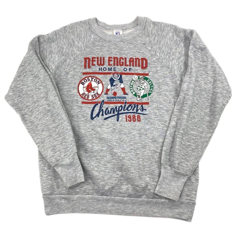 VTG 1986 New England Champions Celtics Patriots Red Sox Sweatshirt Sz L